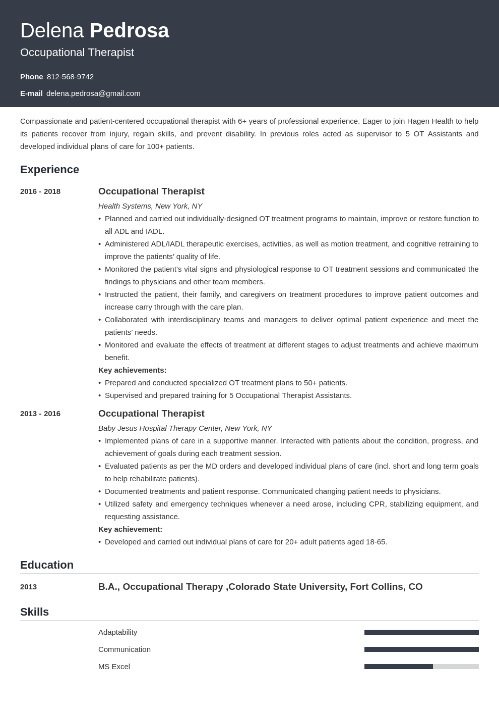 occupational therapy resume example template influx