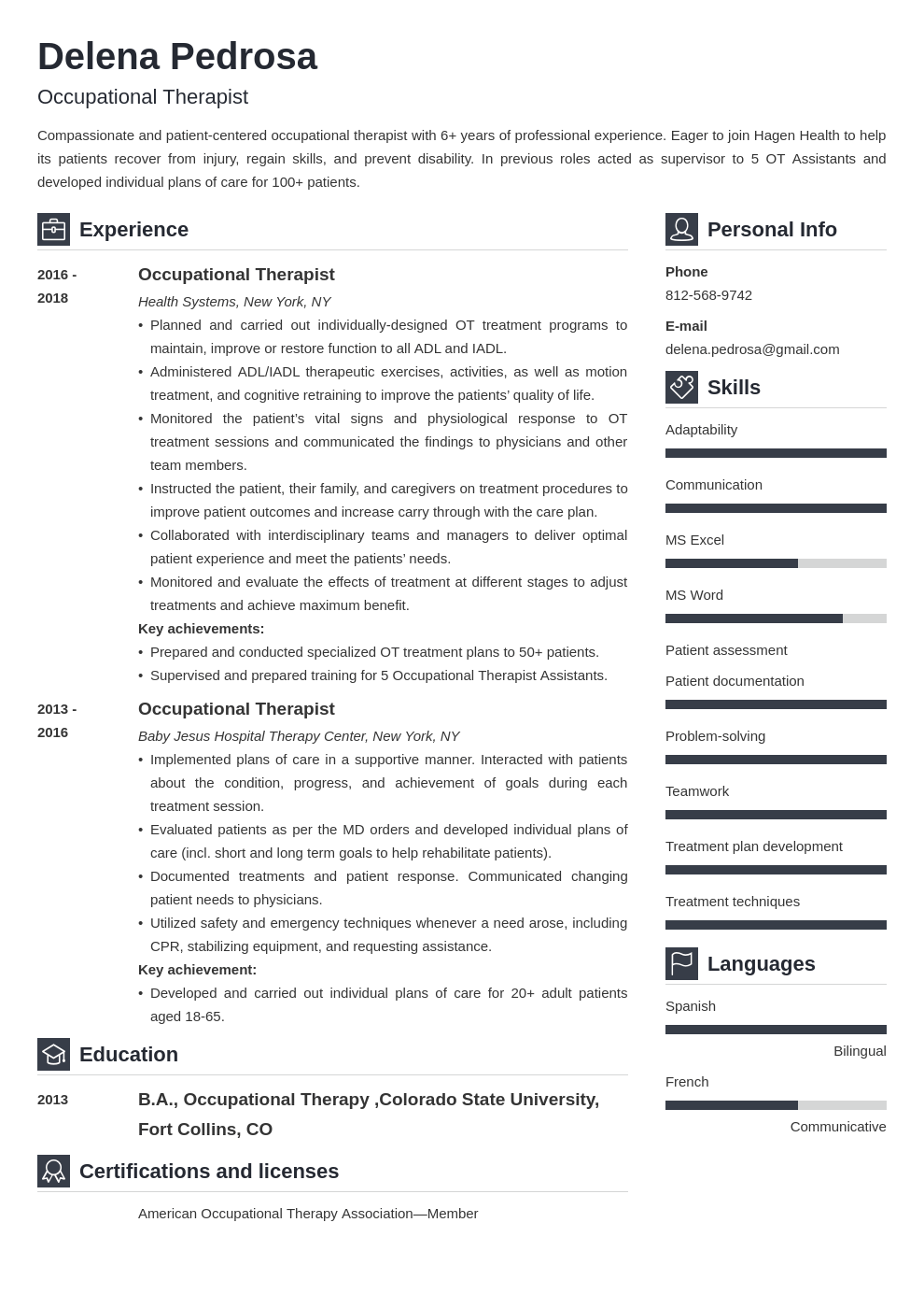 occupational therapy resume example template vibes