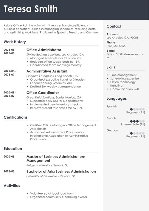 Office Administrator Resume example