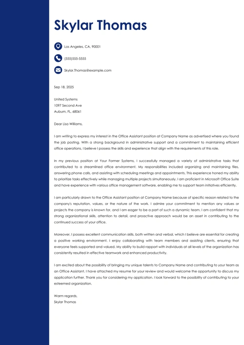 Office Assistant Cover Letter Samples and Guide