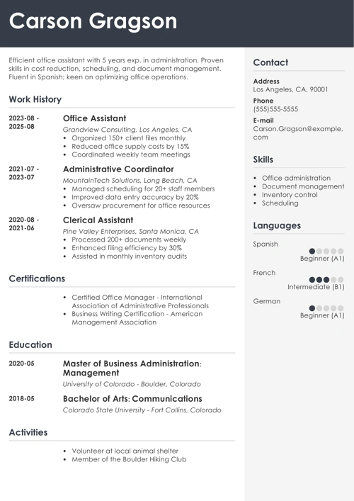 Office assistant resume example