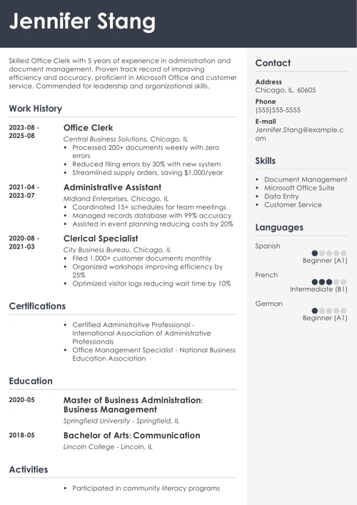 Office clerk resume example