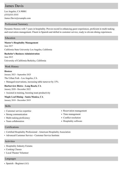 sample resume example