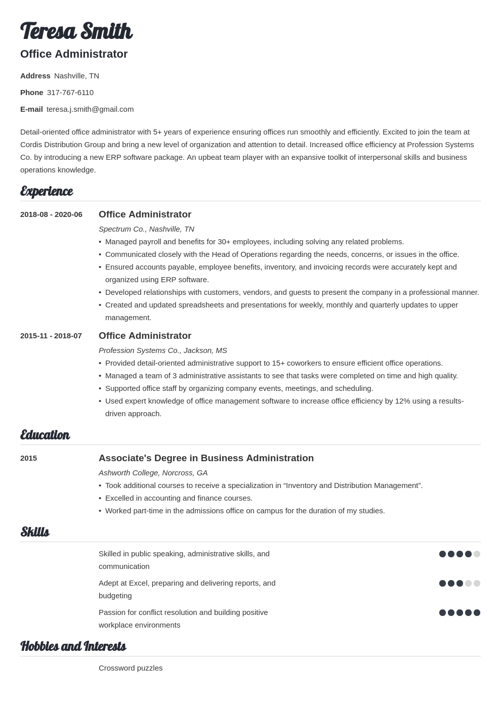 what is a good summary for an administrative resume