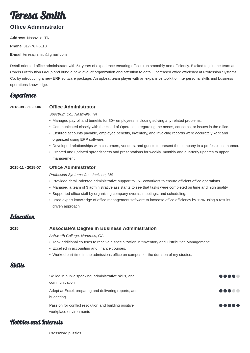 Office Admin Resume Sample