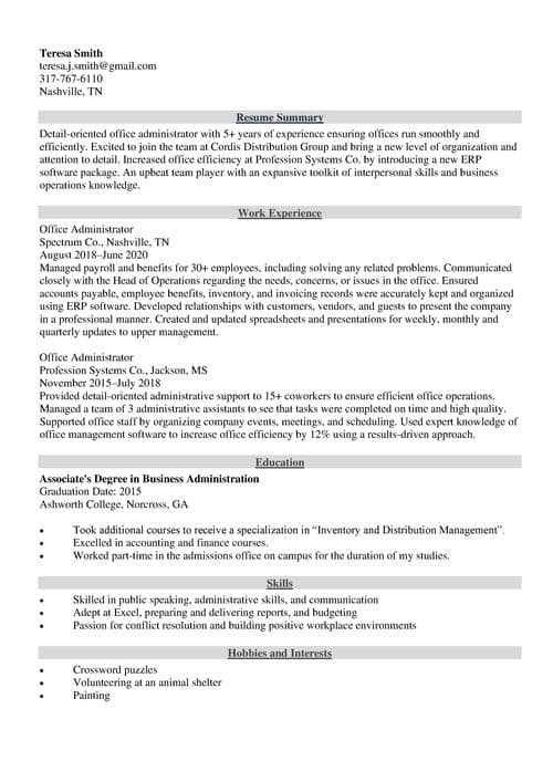 Office Administrator Resume example