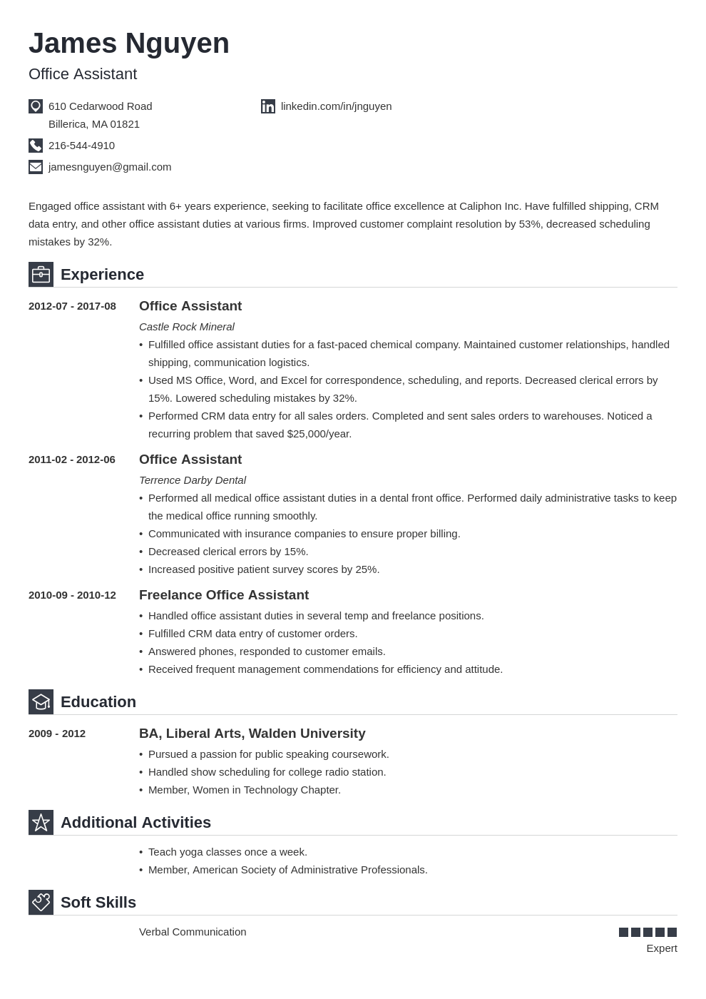 office assistant resume example template iconic