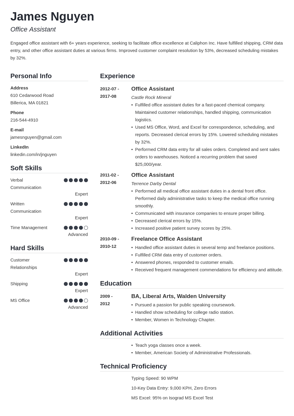 Office Assistant Resume Examples Templates