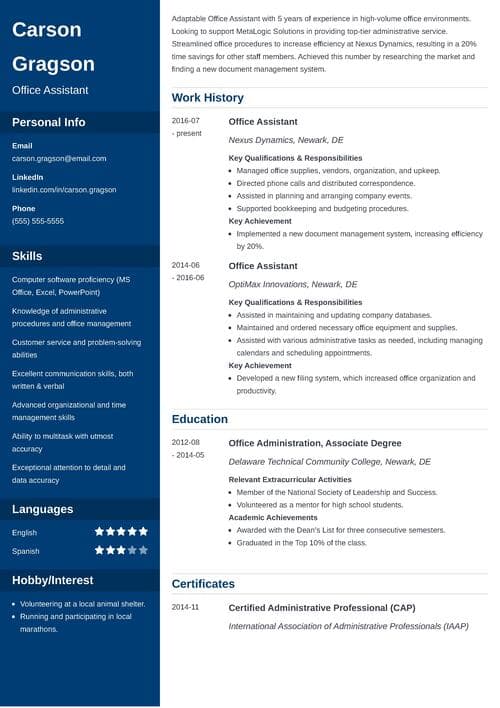 Office assistant resume example