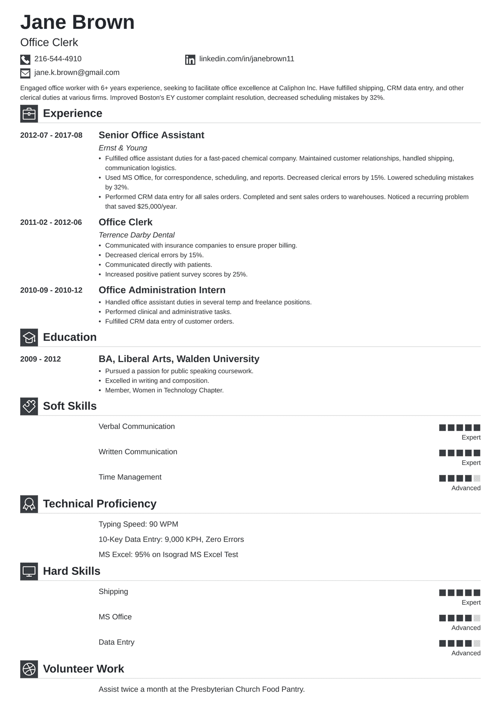 resume examples office clerk