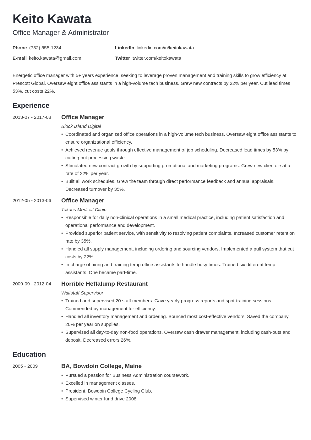 Office Manager Job Description for a Resume Examples