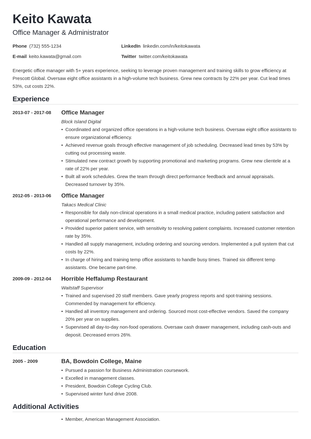 Office Manager Job Description for a Resume: Examples
