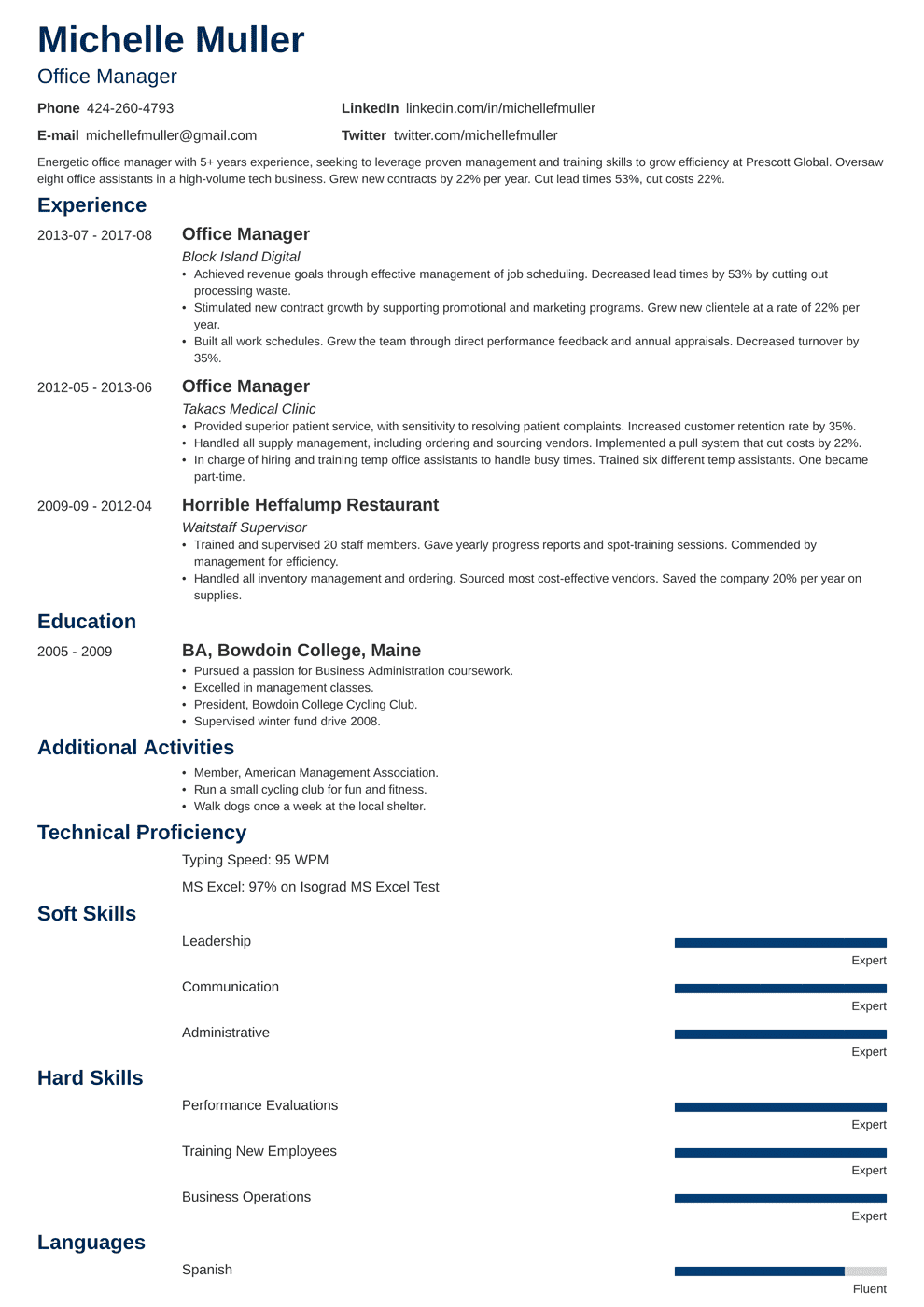 office manager cv sample doc