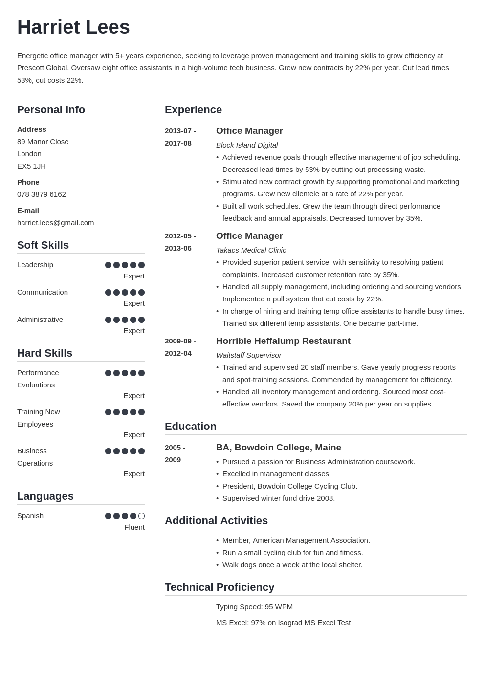 office manager resume example template simple