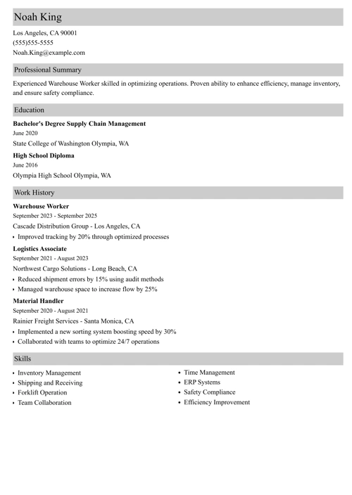 One page resume example