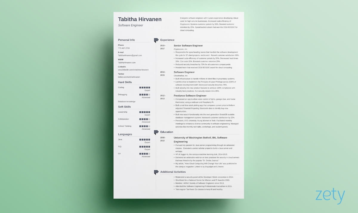 one page-cv templates