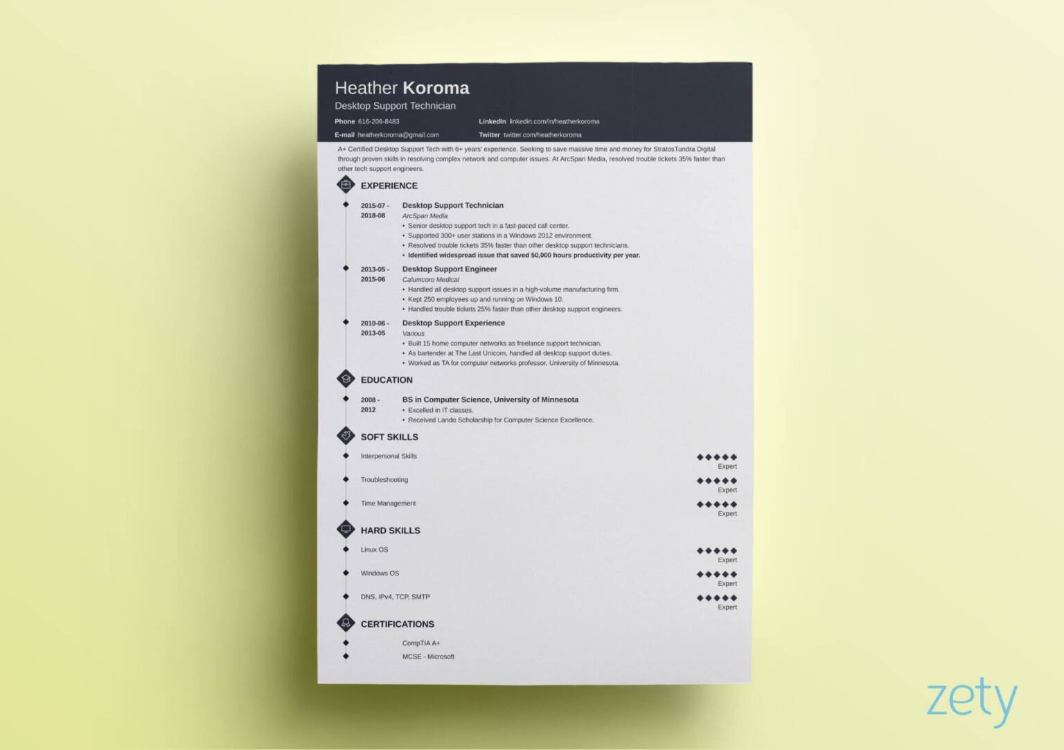 A view from the Zety resume maker showing the process of completing the job history section and a variety of pre-formulated resume descriptions recommended for the particular job.