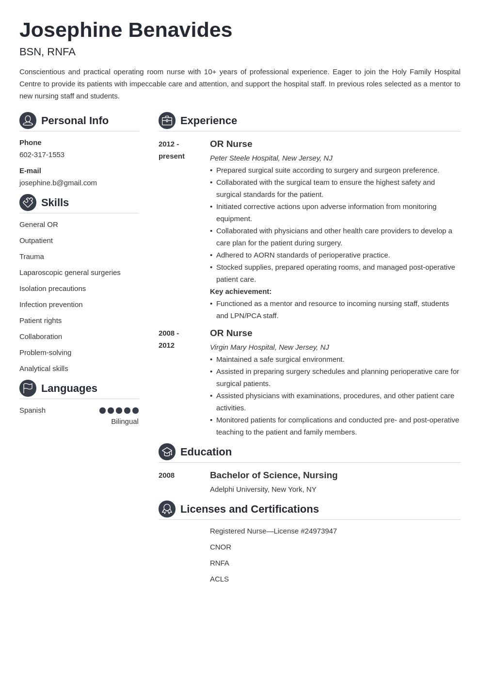 Operating Room OR Nurse Resume Sample Guide