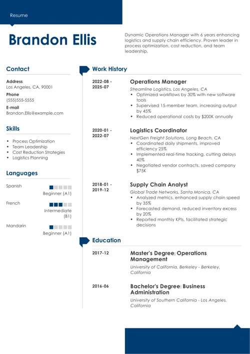 Operations manager resume example