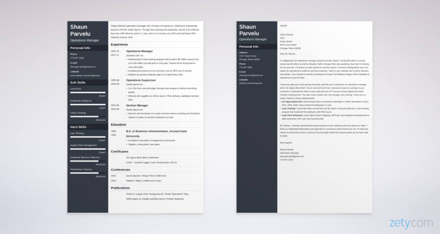 operations manager resume and cover letter set