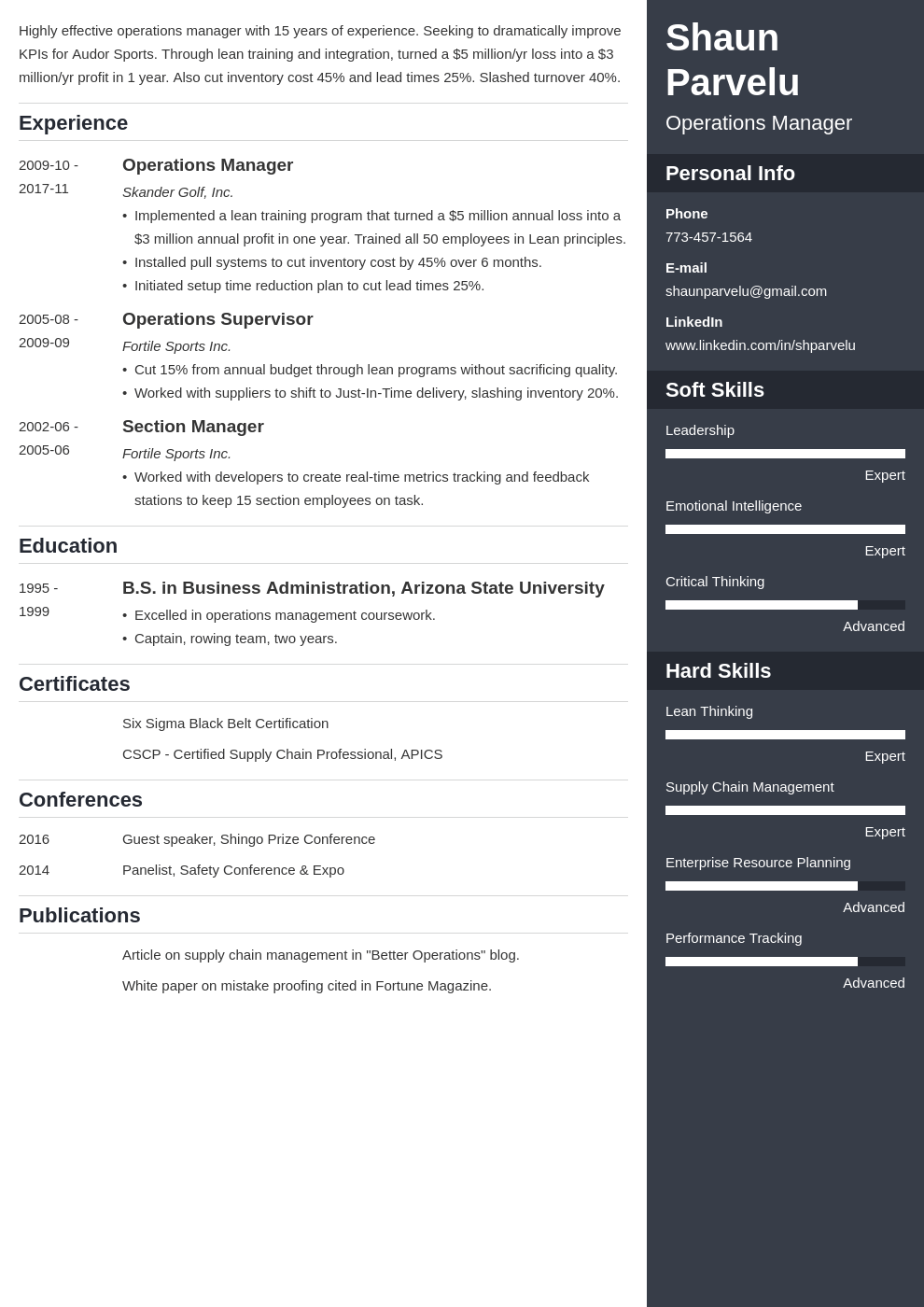 operations manager resume example template enfold