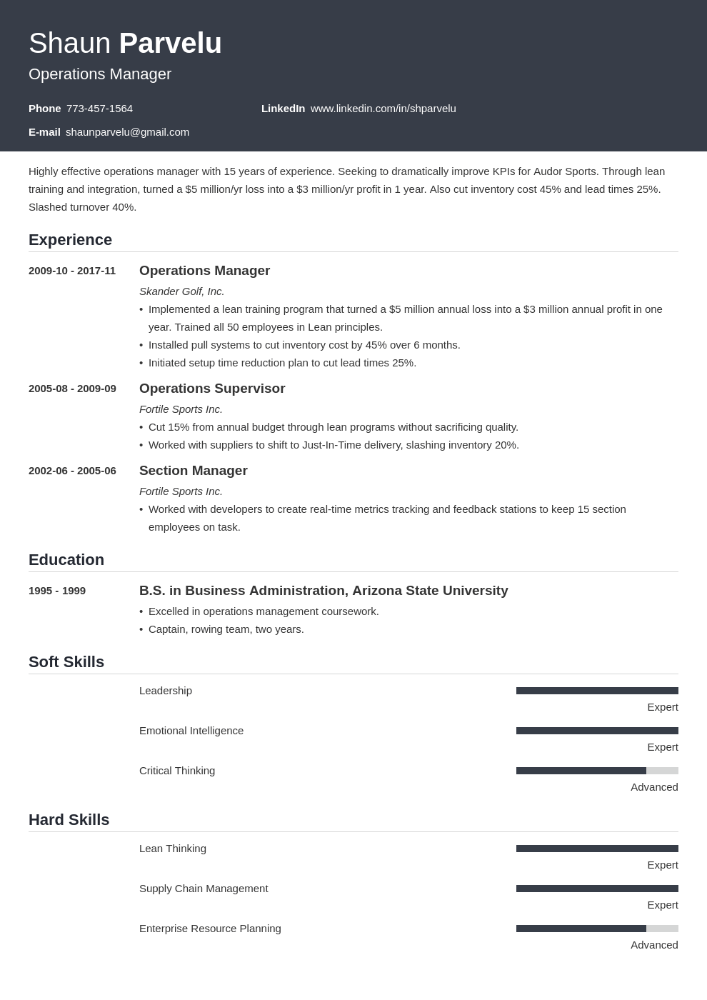 operations manager resume example template influx