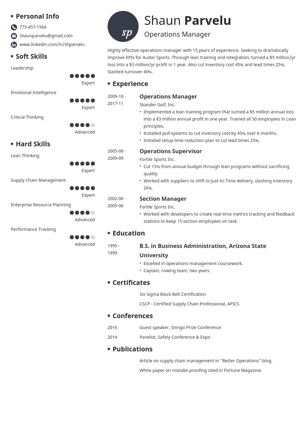 operations manager resume example template initials