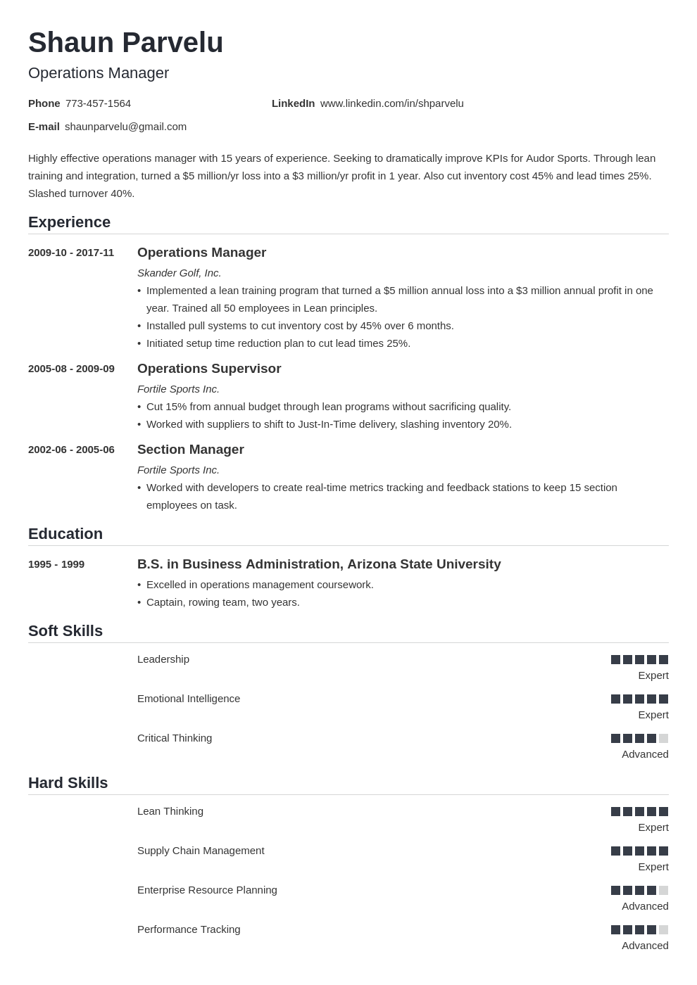 Operations Manager Resume Examples Writing Guide