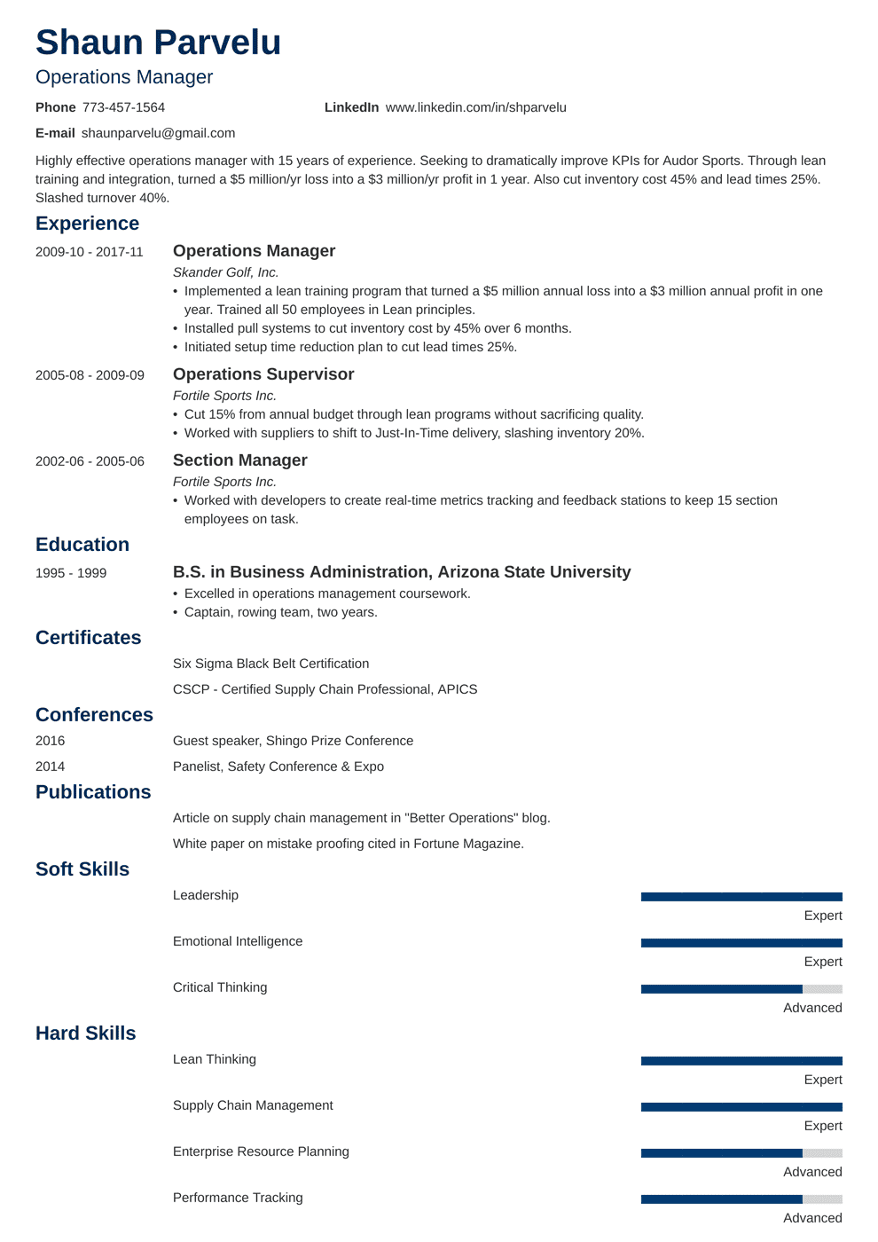 operations manager resume word format download