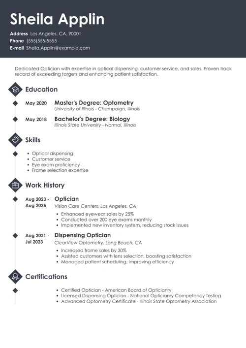 optician resume example