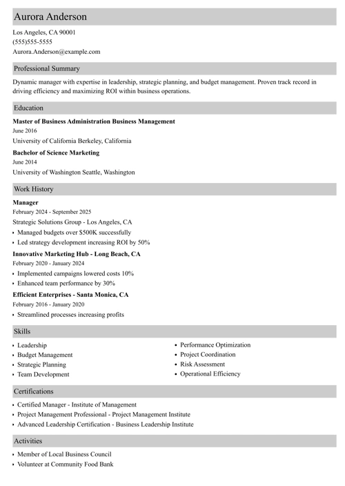 sample resume example