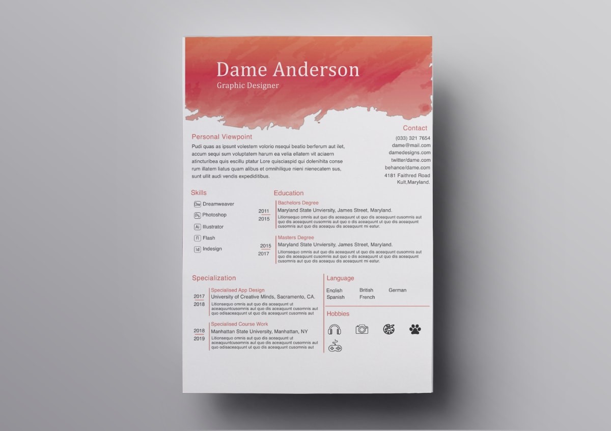 resume templates for pages free download