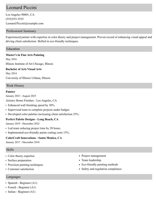Painter resume example