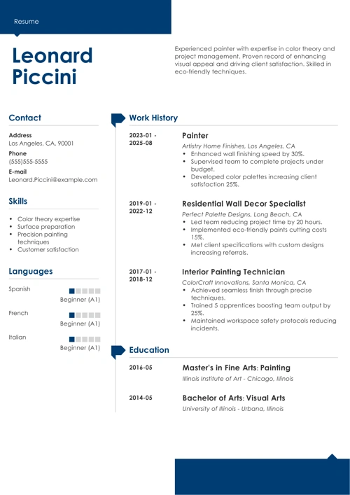 Painter resume example