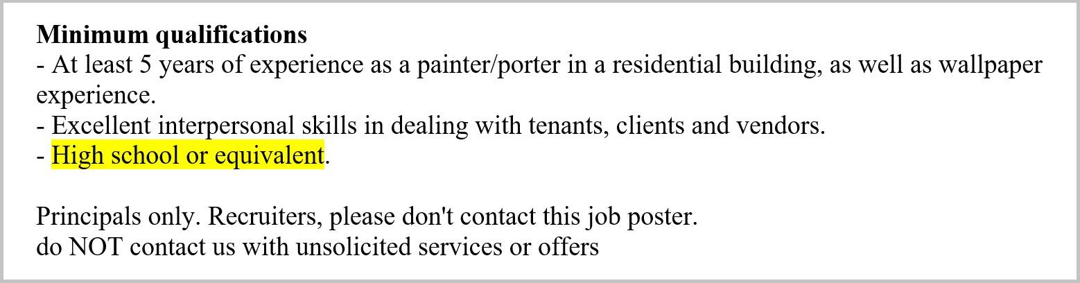 minimum qualifications education requirement for painter resume