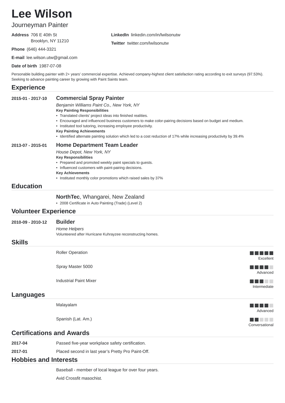 Painter Resume Sample [With Objective and Job Description]