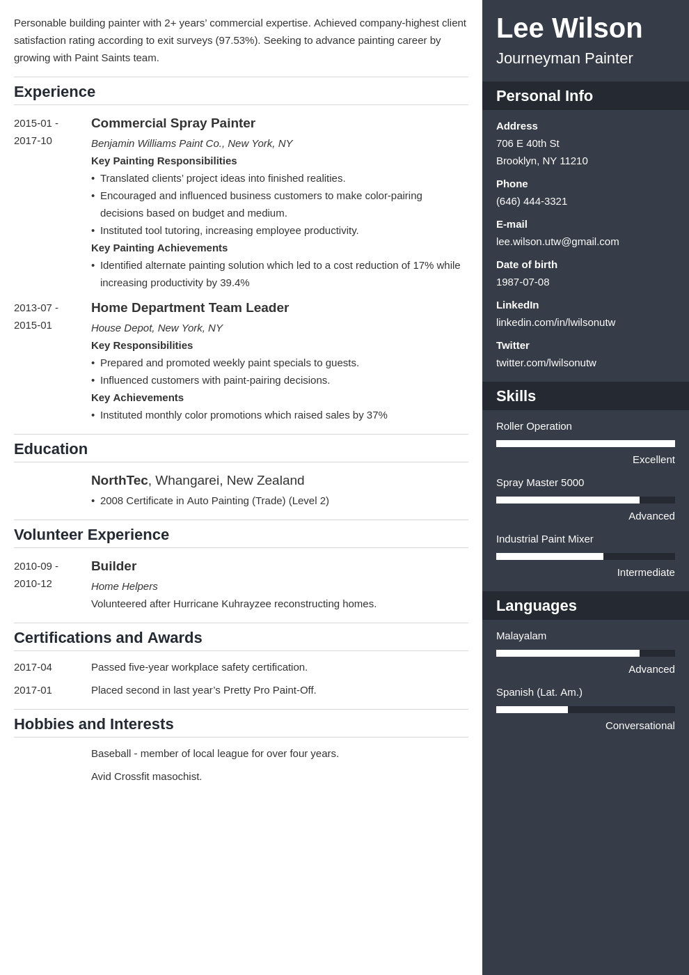 painter resume example template enfold