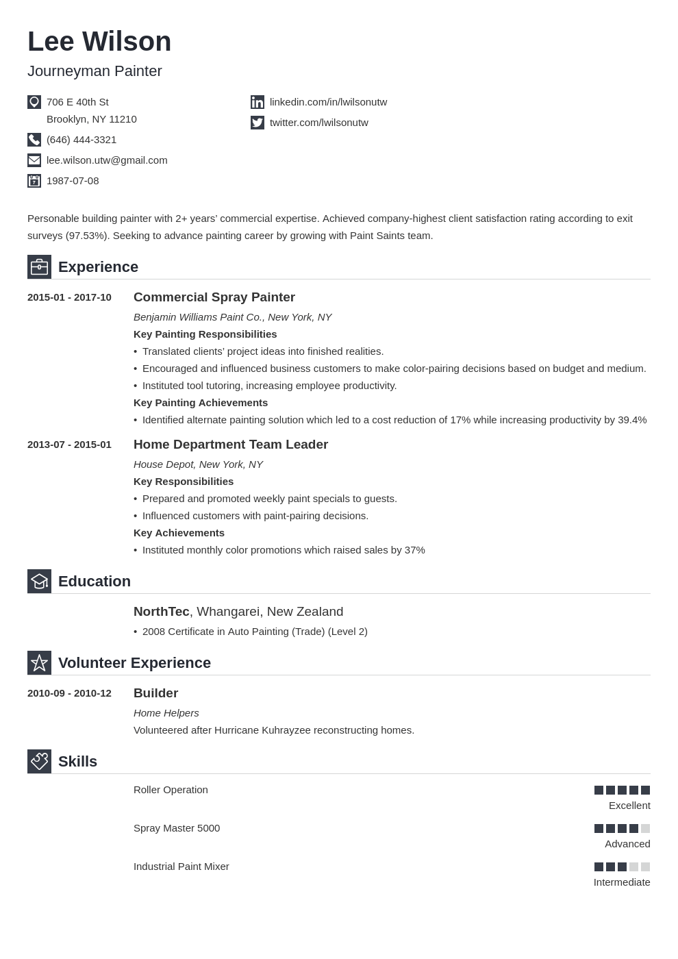 painter resume example template iconic
