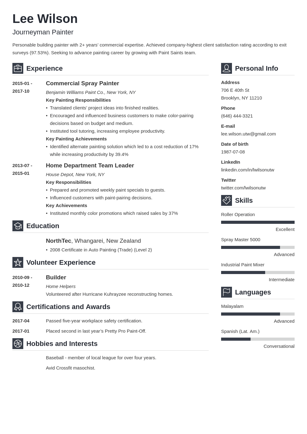 painter resume example template vibes