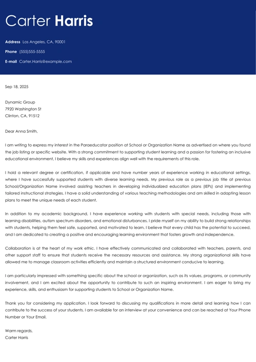 Paraeducator Cover Letter Samples (Any Experience)