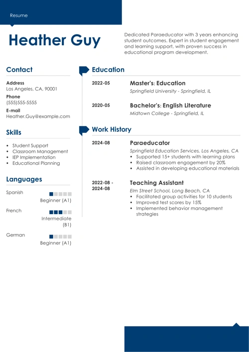 paraeducator resume example