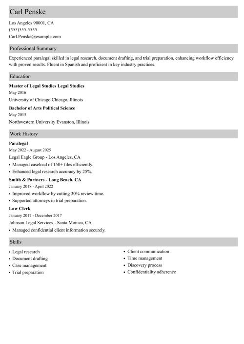 Paralegal resume example