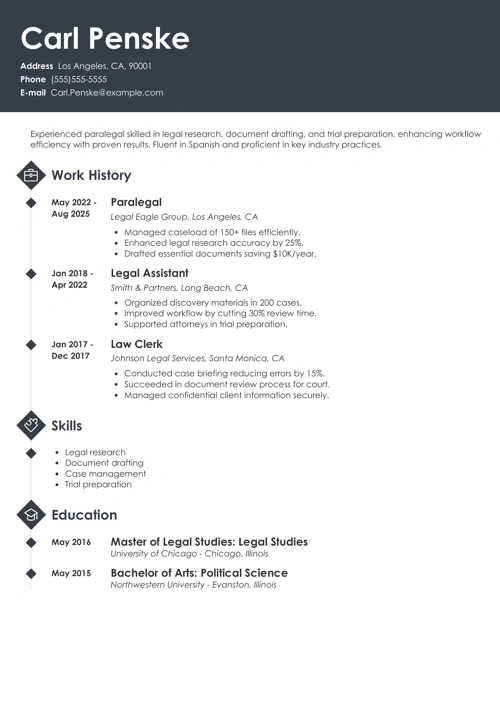 Paralegal resume example