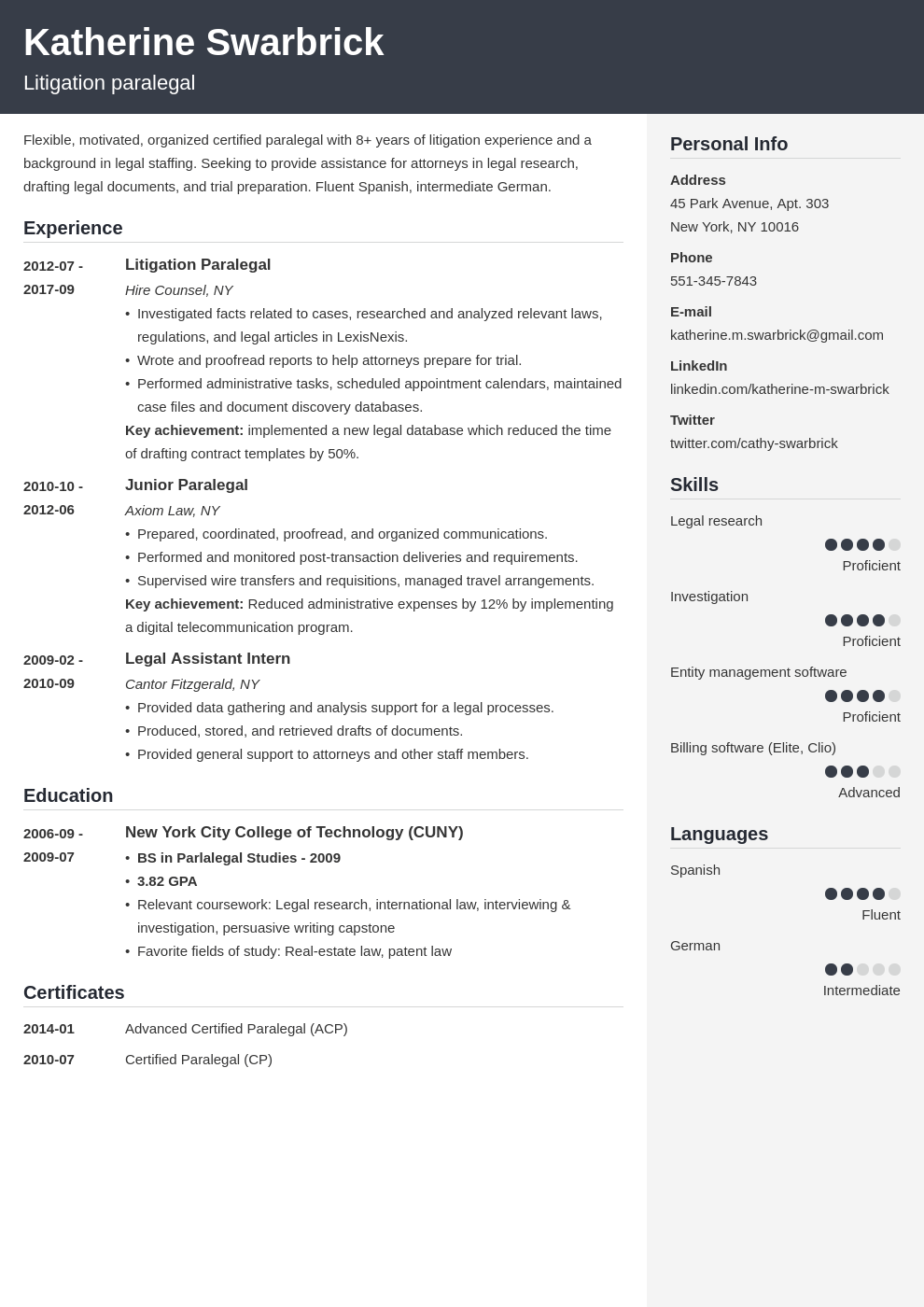 paralegal resume example template cubic