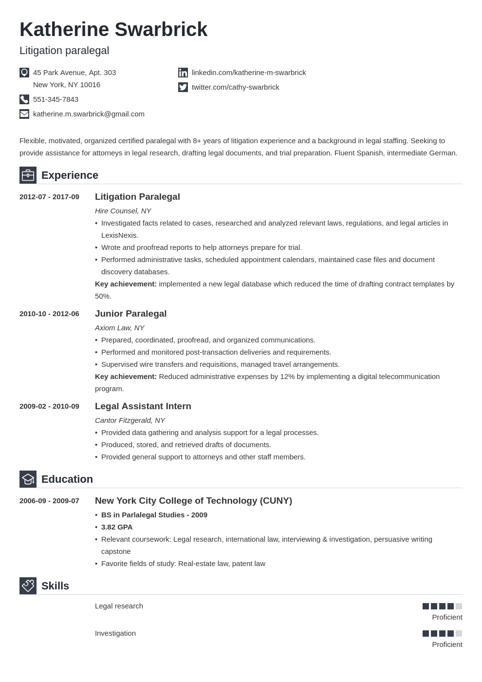 paralegal resume example template iconic