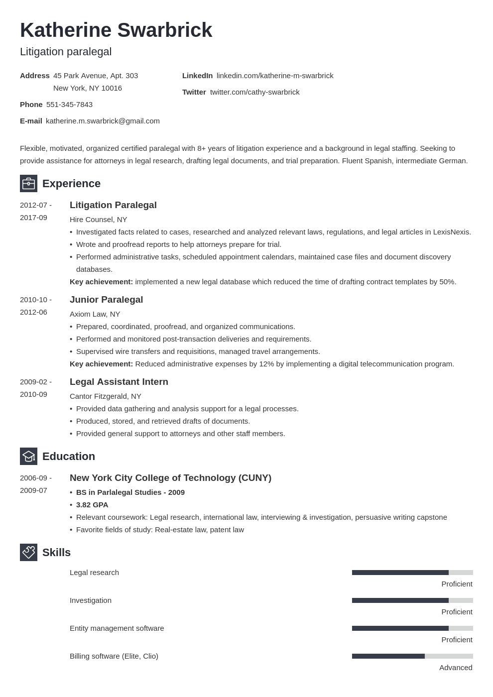 paralegal resume example template newcast