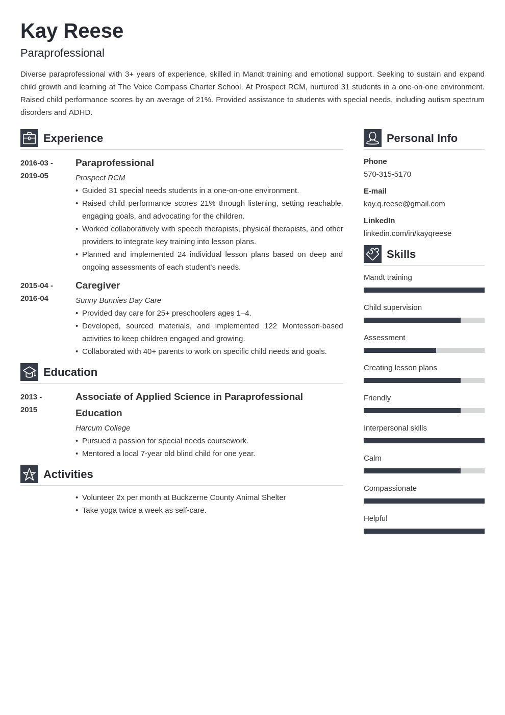 paraprofessional resume example template vibes