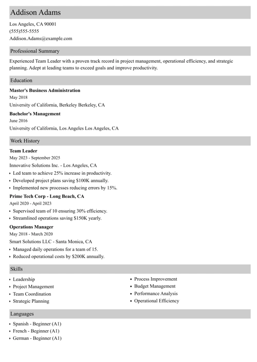 sample resume example