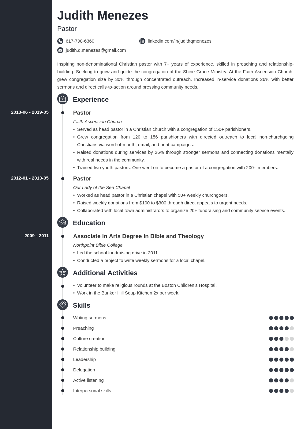 pastor resume example template concept