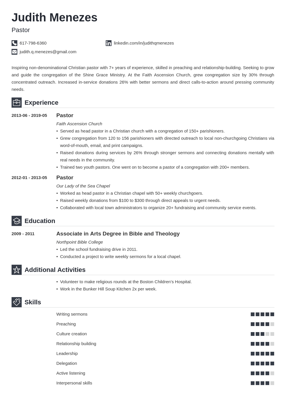 pastor resume example template iconic